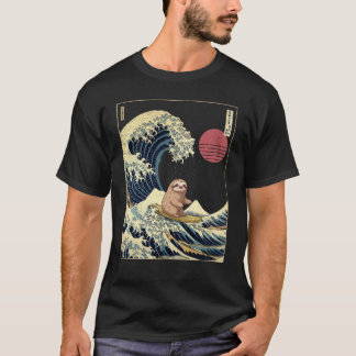 T-shirt Paresseux Kanagawa Vague de surf japonaise