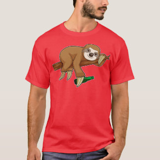 T-shirt Paresseux sur une branche avec une bière en boutei