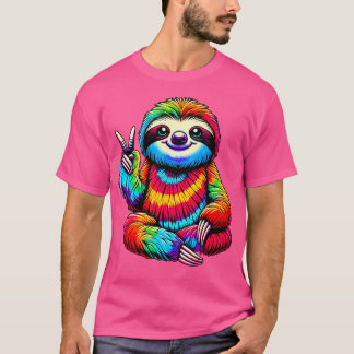 T-shirt Paresseux Tie-Dye Signe de Paix Hippie