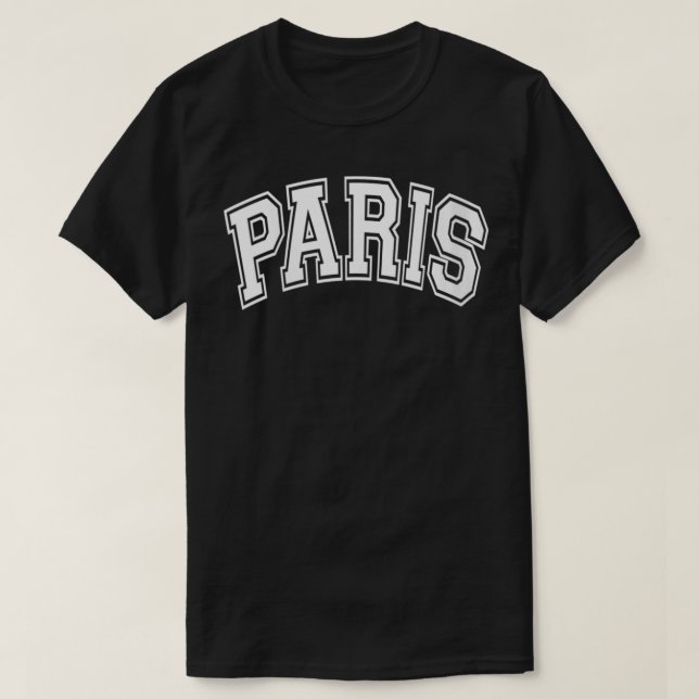 T-shirt Paris France Varsity Style rose avec blanc (Design devant)