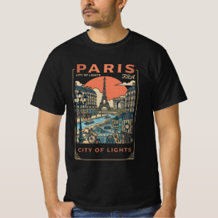 T-shirt Paris Ville Lumière Affiche Rétro Art de la Tour E
