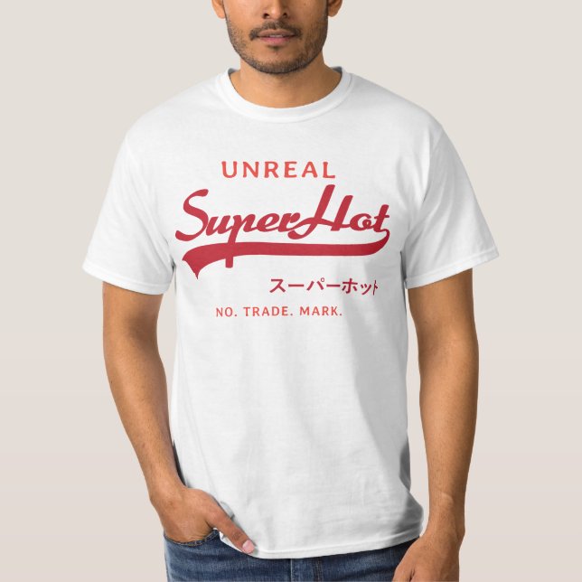 T-shirt Parodie Super Hot irréelle, rouge et orange (Devant)