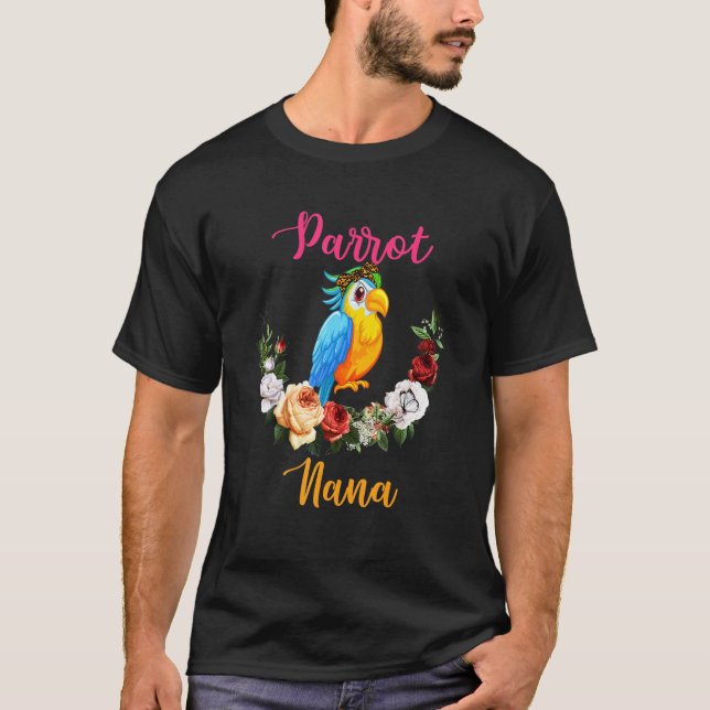 T-shirt Parrot Nana Floral Parrot Bow Tie Lover Mother's D (Devant)