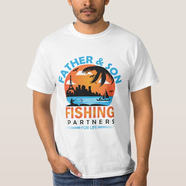 T-shirt Partenaires de pêche père et fils pour la vie (Devant)