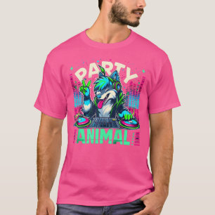T-shirt Parti Animal Dj Edm Musique Wolf Fox Fursona Furry