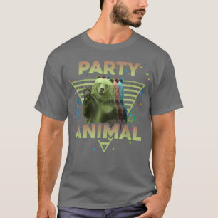 T-shirt PARTI ANIMAL Funny Grizzly Bear Vintage 80s Vaporw