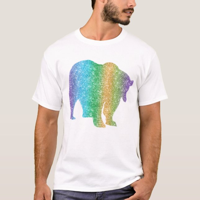 T-shirt Parties scintillant arc-en-ciel Étincelle Ours col (Devant)