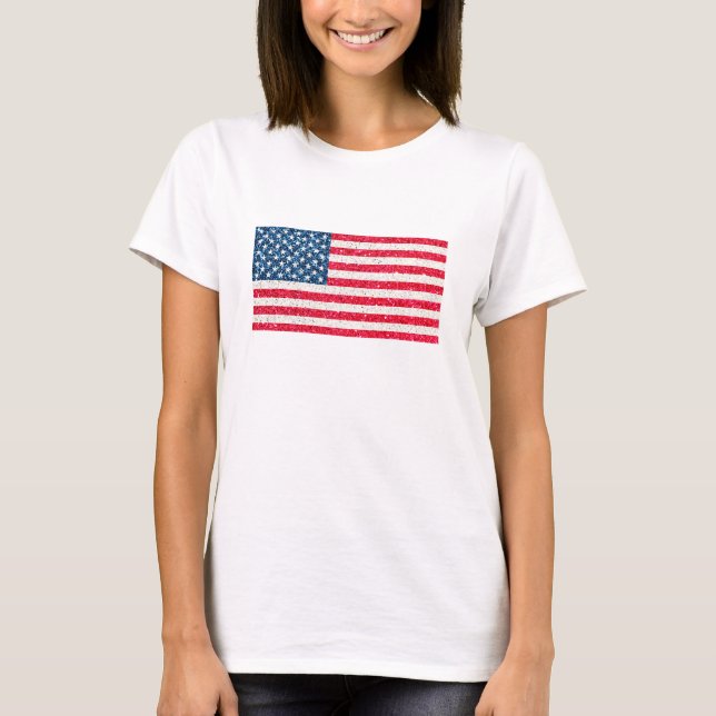 T-shirt Parties scintillant Bleue Rouge Patriotique Améric (Devant)