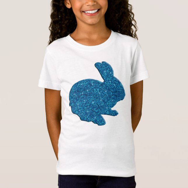T-Shirt Parties scintillant Bleue Silhouette Lapin de Pâqu (Devant)
