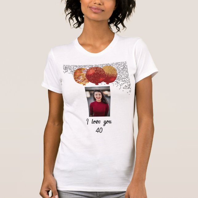 T-shirt Parties scintillant d'argent et d'or Ballons rouge (Devant)