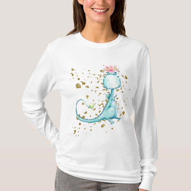 T-shirt *~* Parties scintillant de fleurs de dinosaures de (Devant)