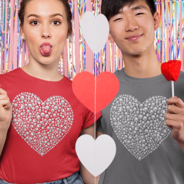 T-shirt Parties scintillant Diamond Glam Red Heart Saint V (Créateur téléchargé)
