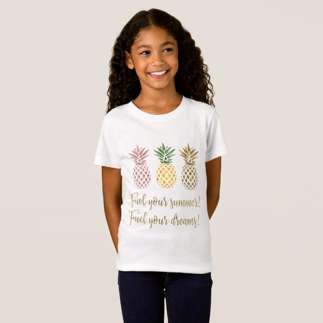 T-Shirt Parties scintillant d'or Ananas Carburez vos rêves (Devant entier)