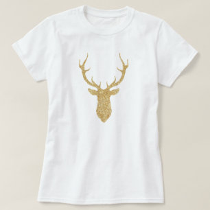 T-shirt Parties scintillant d'or Faux Cerf de Noël