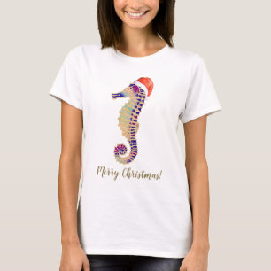 T-shirt Parties scintillant d'or Seahorse Père Noël Joyeux