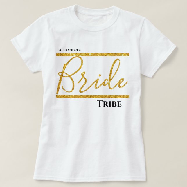 T-shirt Parties scintillant d'or tribu mariée personnalisé (Design devant)
