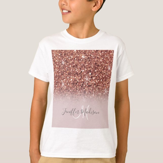 T-shirt parties scintillant en or rose Nom personnalisé    (Devant)