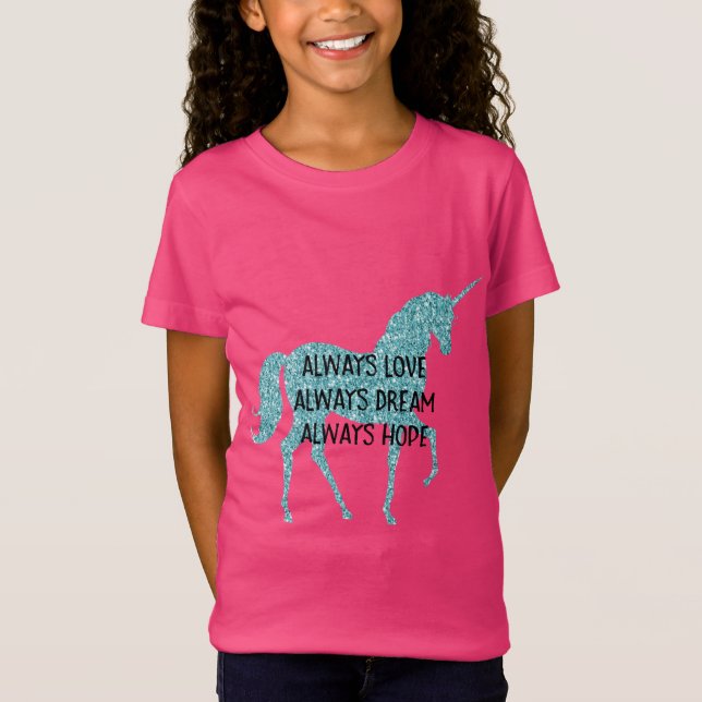 T-Shirt Parties scintillant Glitzy Aqua Unicorn Citation I (Devant)