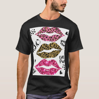 T-shirt Parties scintillant Lips : Empreinte de léopard à