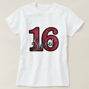 T-shirt Parties scintillant Red Faux Imprimer Sweet sixtee