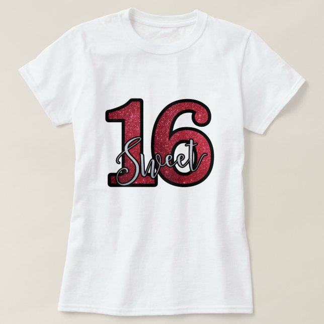 T-shirt Parties scintillant Red Faux Imprimer Sweet sixtee (Design devant)