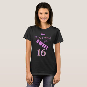 T-shirt Parties scintillant rose douce 16 Fier maman Anniv