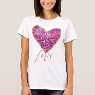 T-shirt Parties scintillant rose Faux Gold Frontière Coeur