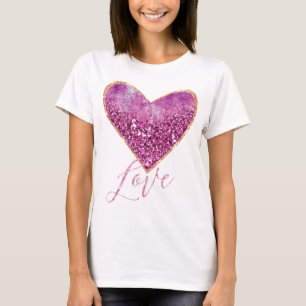 T-shirt Parties scintillant rose Faux Gold Frontière Coeur