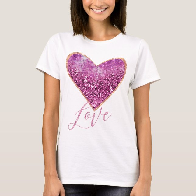 T-shirt Parties scintillant rose Faux Gold Frontière Coeur (Devant)