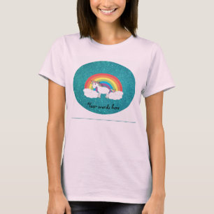T-shirt Parties scintillant turquoise de licorne arc-en-ci
