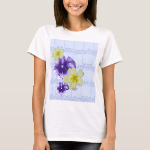 T-shirt Partition de fleurs violettes et jaunes Musique Sa
