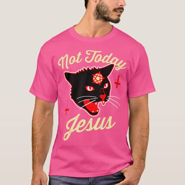 T-shirt Pas aujourd'hui Jésus salue Satan Satanic Chat Vin (Devant)