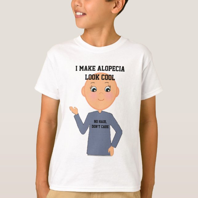 T-shirt "Pas de cheveux, s'en fiche" Petit garçon avec Alo (Devant)