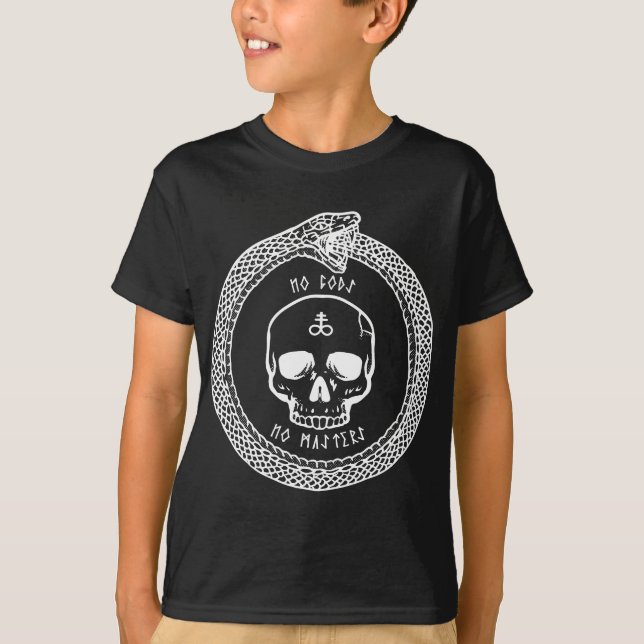 T-shirt Pas de dieux Pas de maîtres Croix Satanique Crâne  (Devant)