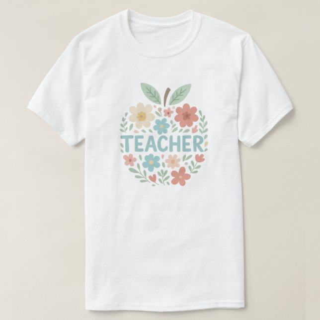 T-shirt Pastel Floral Apple Conception de l'enseignant (Design devant)
