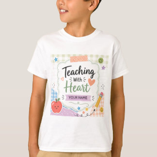 T-shirt Pastel Gingham Personnalisé Enseigner Avec Coeur