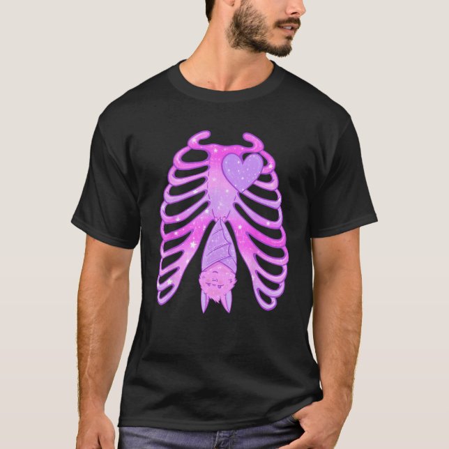 T-shirt Pastel Goth Bat Skeleton Ribcage Cuisine esthétiqu (Devant)