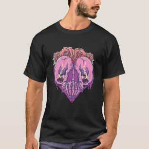 T-shirt Pastel Goth Crâne Coeur Motif Fleur Rose Emo Pu