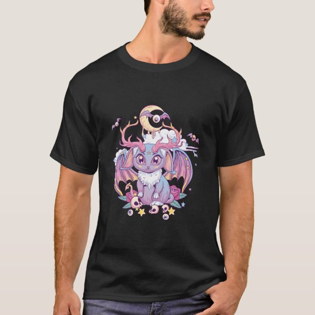 T-shirt Pastel Goth Creepy Occult Satanic Jackalope Kawaii (Devant)