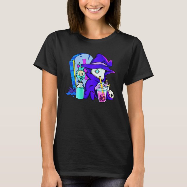 T-shirt Pastel Goth Cute Creepy Plague Doctor Boba Bubble  (Devant)