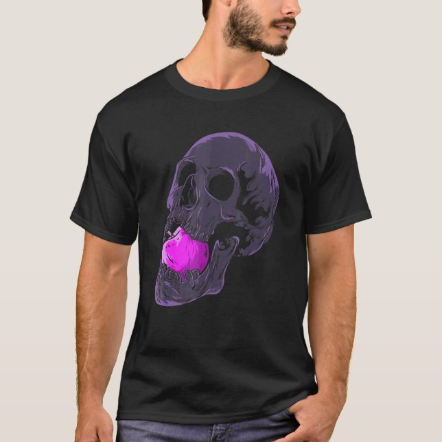 T-shirt Pastel Goth Esthétique Crâne Pomme Fruit Squelette (Devant)