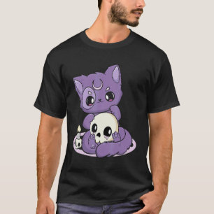 T-shirt Pastel Goth Mignon Chat Noir Effrayant Et Nu Crâne