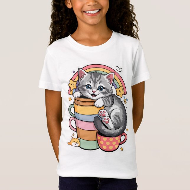 T-Shirt Pastel Paws & Rainbow Sips (Devant)