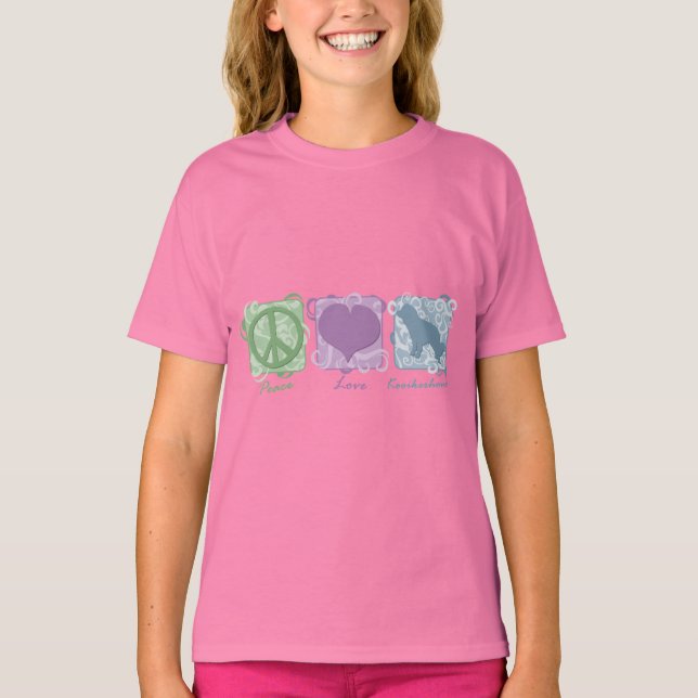 T-shirt Pastel Peace, Love, et Kooikerhondjes Enfant (Devant)