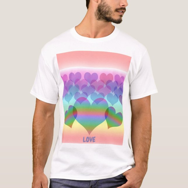 T-shirt Pastel Rainbow of Hearts & Love (Devant)