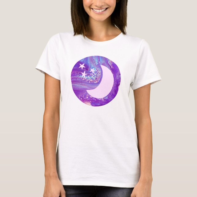 T-shirt Pastel Swirl Circle Moon & Stars Art (Devant)