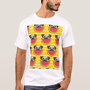 T-shirt Pastèque de chien de carlin : Été sans couture.