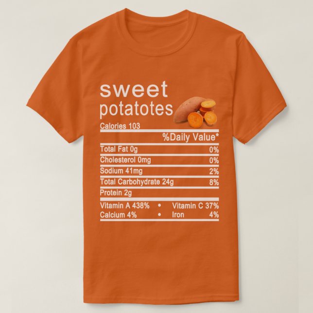 T-shirt patate douce étiquette de la valeur nutritive (Design devant)