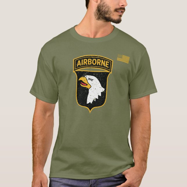 T-shirt Patch de la 101e division aéroportée (en détresse) (Devant)