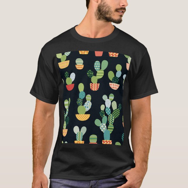 T-shirt Patchwork Cactus Plantes Motif sans couture (Devant)